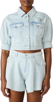 Steve Madden Serafina Short Sleeve Crop Denim Jacket