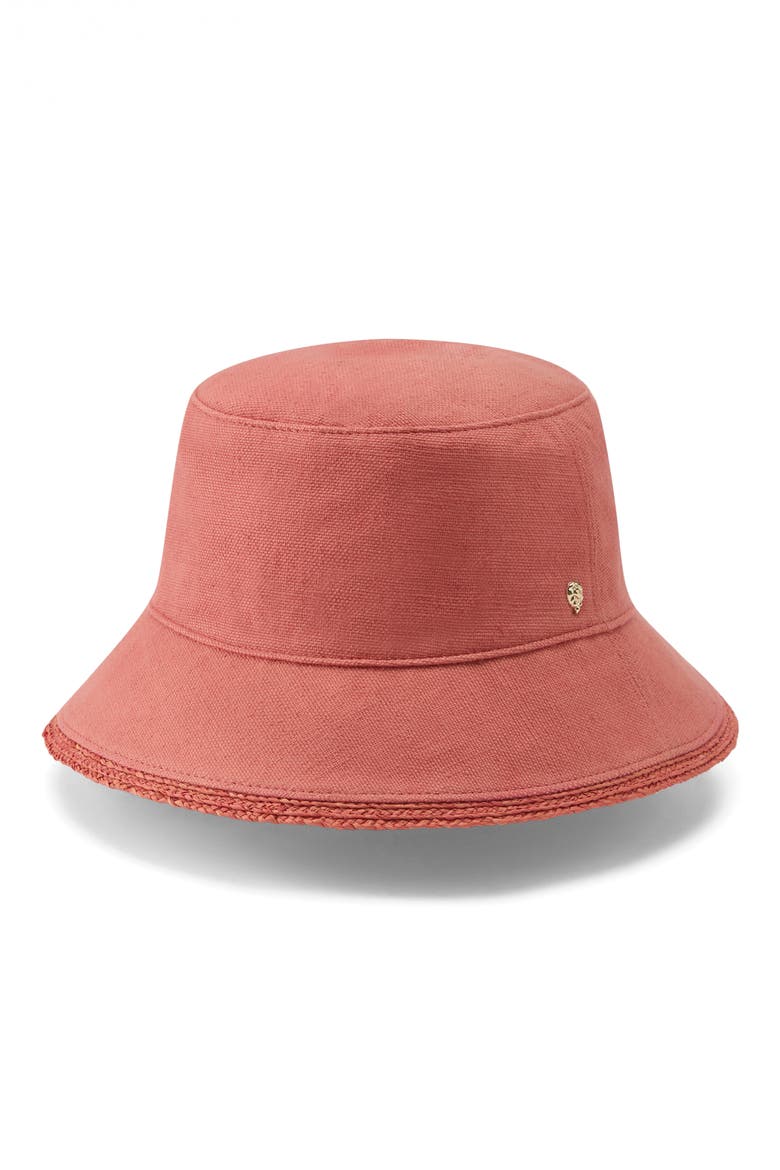 Nazar UPF 50+ Cotton & Raffia Bucket Hat, Main, color, POMELO