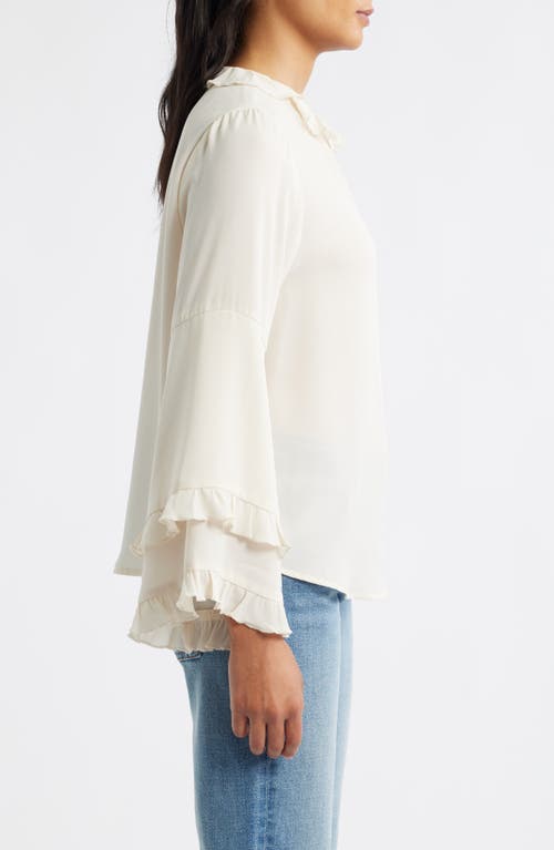Wit & Wisdom Ruffle Long Bell Sleeve Top In White