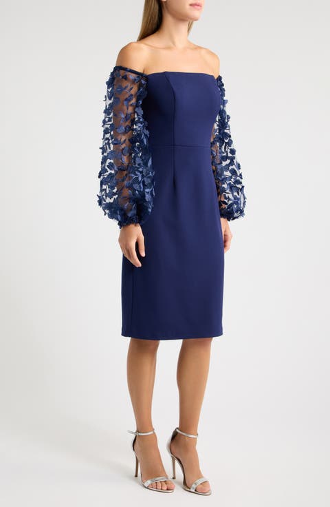 Off-the-Shoulder Balloon Sleeve Cocktail Dress
