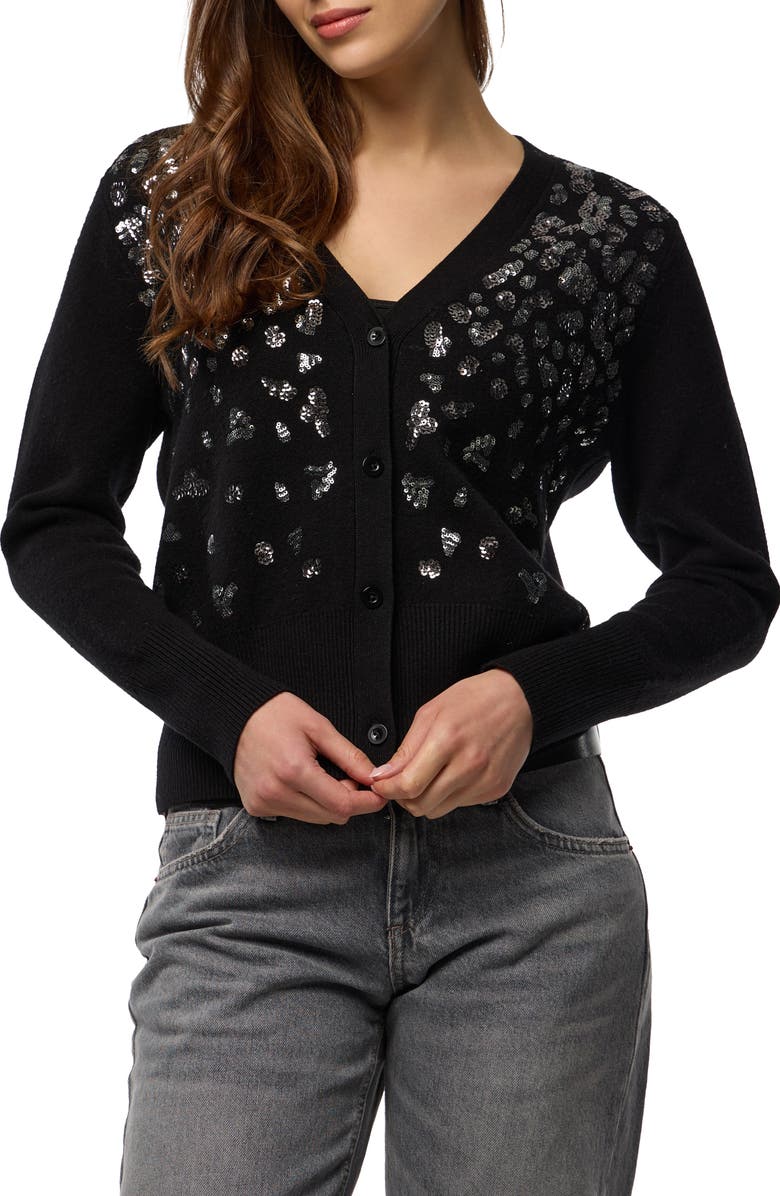 SAACHI Deco Drizzle V-Neck Cardigan, Main, color, Black