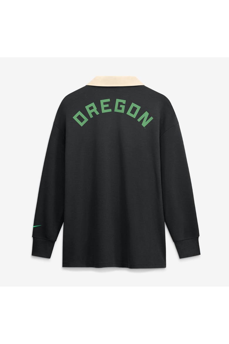 Women's Nike Black Oregon Ducks Oversized Essential Dri-FIT Long Sleeve V-Neck Polo, Alternate, color, Black