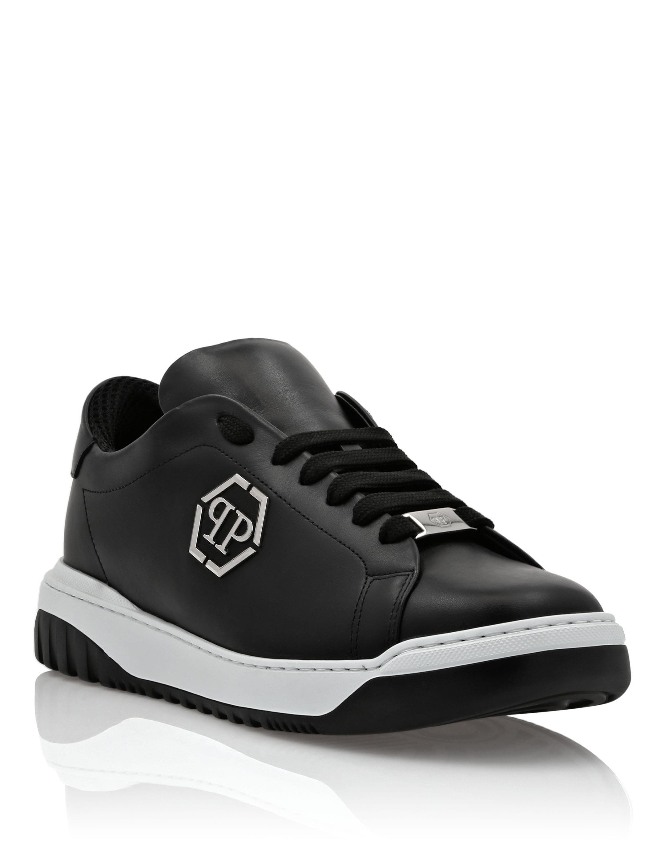 Leather Lo-Top Sneakers Skull&Bones Men, Main, color, black