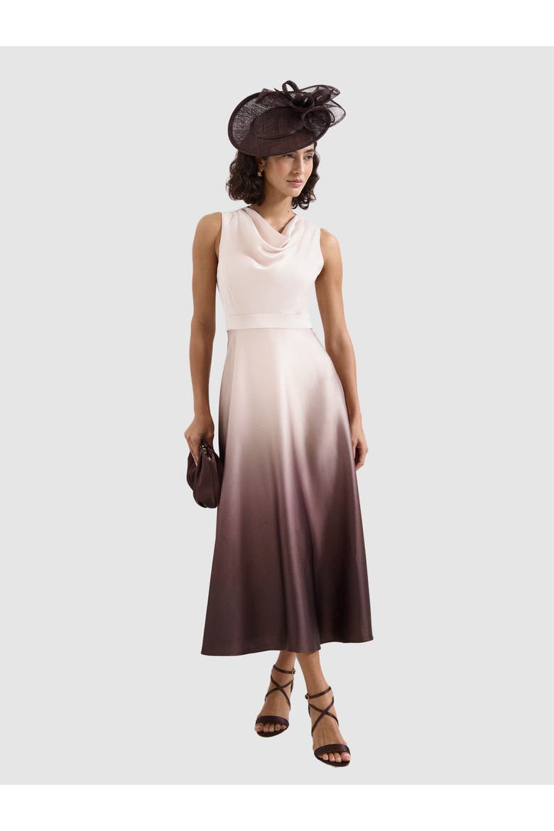 Ombre Cowl Neck Midi Dress, Main, color, Ivory