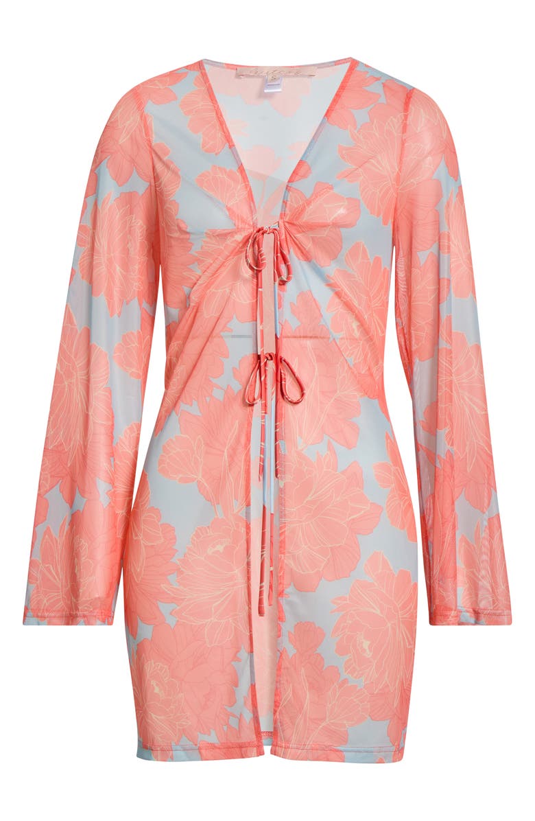 Hutch Tie Front Long Sleeve Cover-Up, Alternate, color, Sky Blue Peonies
