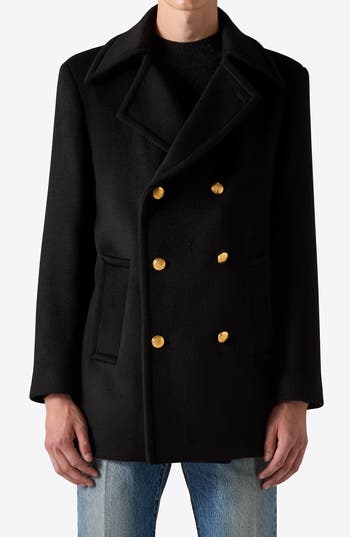 Blk Dnm 73 Double Breasted Wool Blend Peacoat