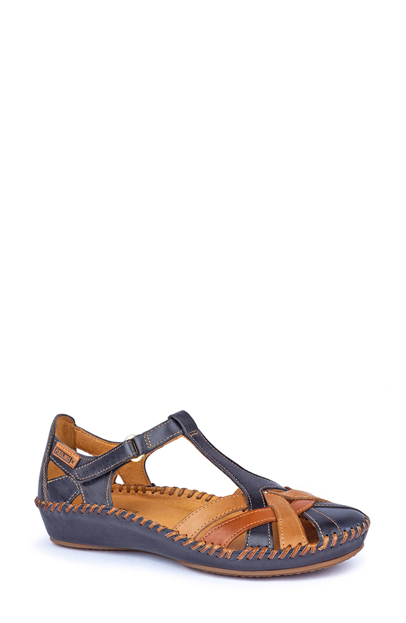 'P. Vallarta 655' T-Strap Sandal, Main, color, NAVY BLUE BRANDY
