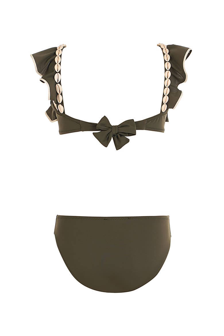 Ruffled Shoulders with Shell Detail Two-Piece Bikini, Alternate, color, Green