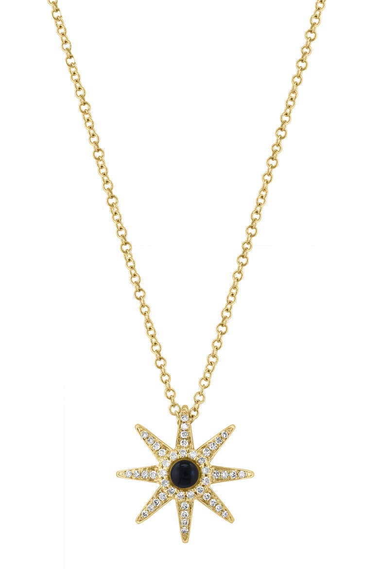 Gold Plated Sterling Silver Starburst Pendant Necklace, Main, color, BLACK