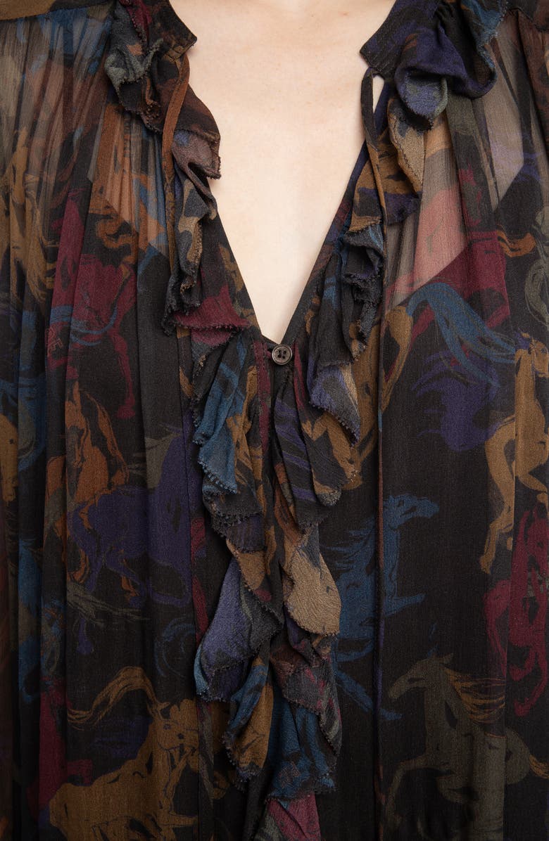 Zadig & Voltaire Ralicel Horse Print Long Sleeve Dress, Alternate, color, Dark Chocolate