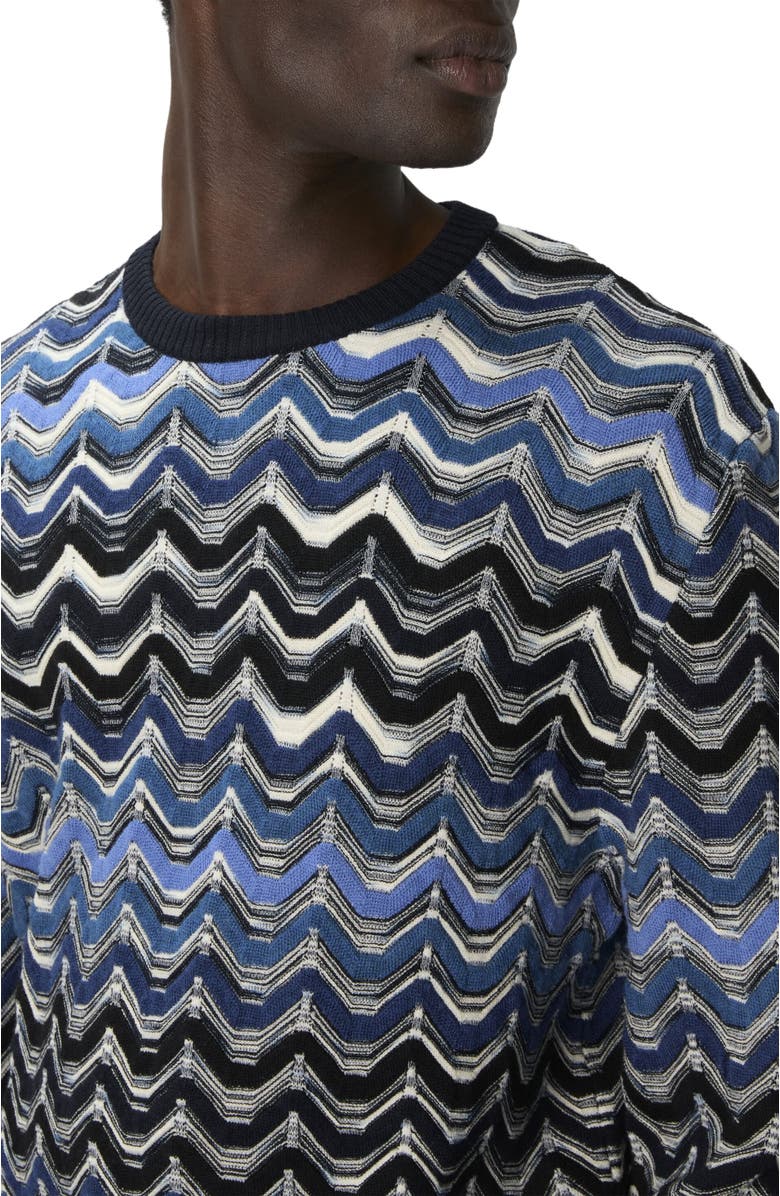 Missoni Crew Neck Sweater With Geometric Zigzag Pattern, Alternate, color, Blue