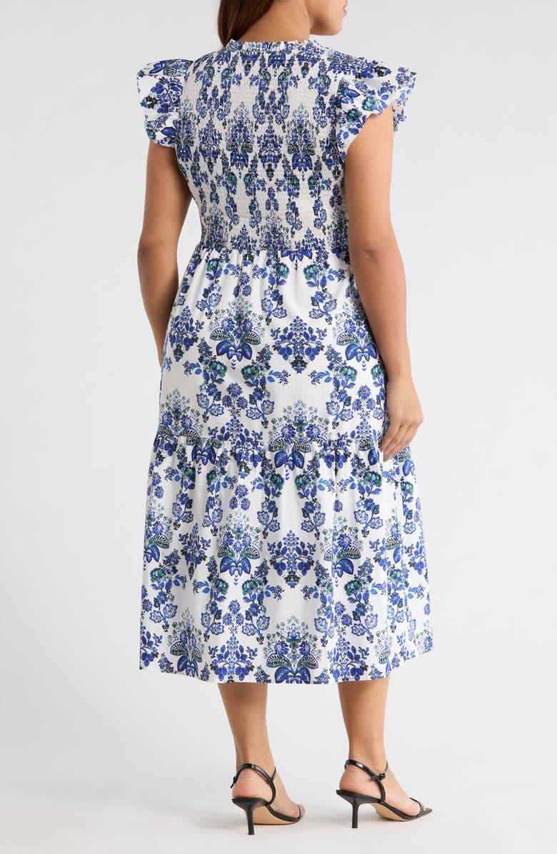 SUGARLIPS Viara Floral Giza Smocked Cotton Midi Dress, Alternate, color, Blues-White