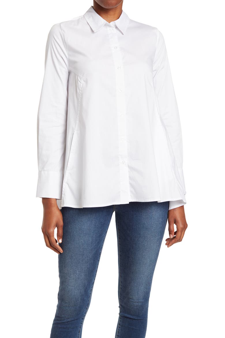 High Low Button Up Top, Main, color, WHITE