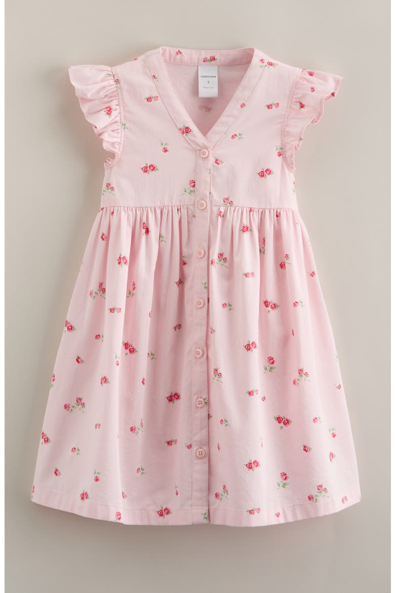 Kids' Flutter Sleeve Cotton Dress, Main, color, PINK AMOUR FAIR ROSES