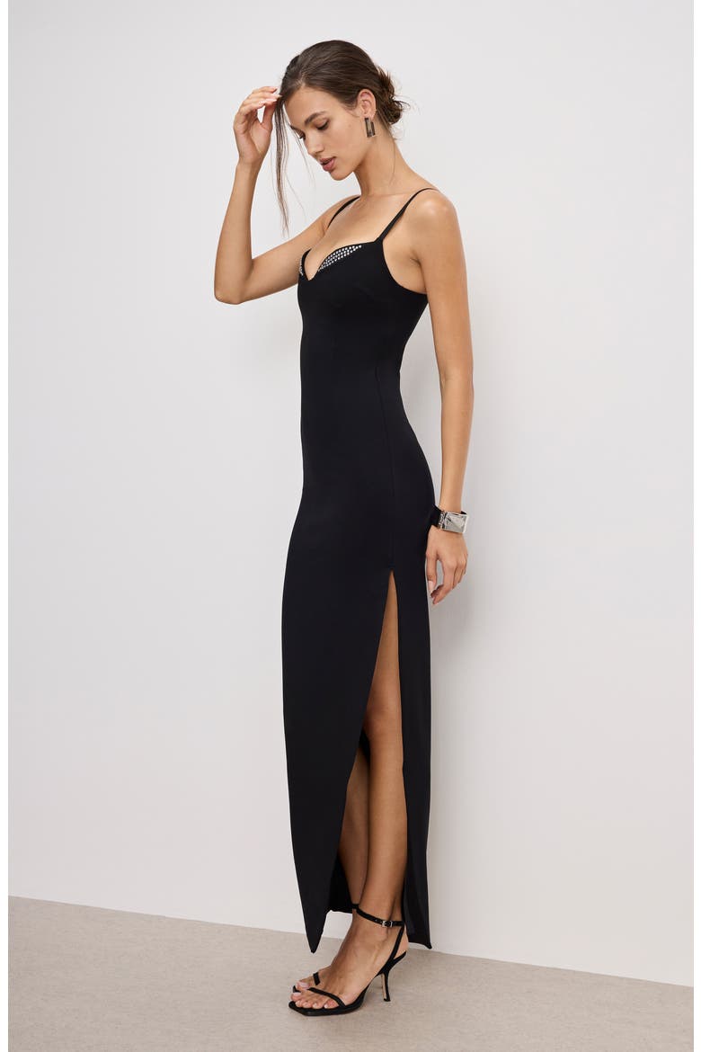 Rhinestone Trim Ponte Gown, Alternate, color, BLACK001