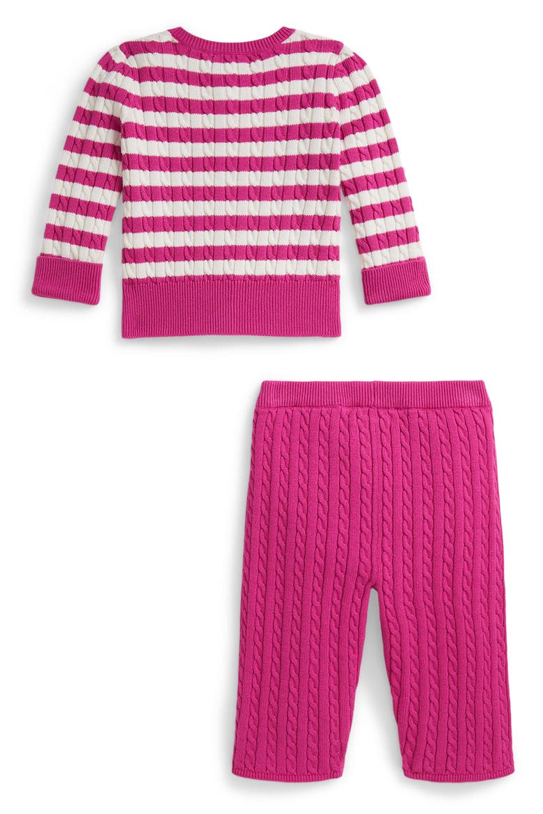 Cable Knit Cotton Sweater & Pants, Alternate, color, COLLEGE PINK