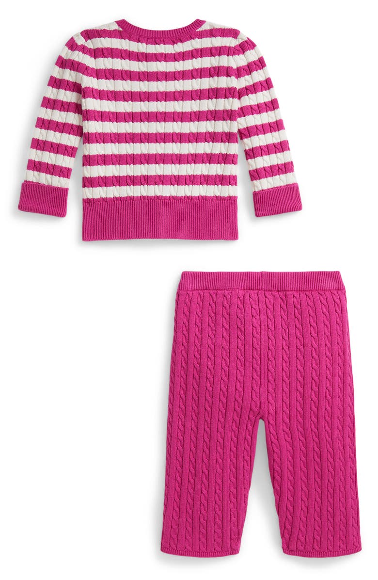 Ralph Lauren Cable Knit Cotton Sweater & Pants, Alternate, color, College Pink