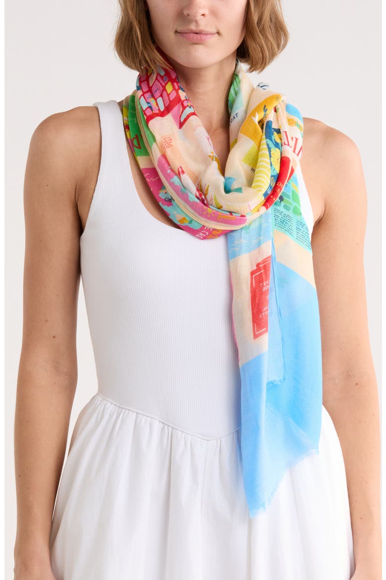 concierge brochure oblong scarf, Main, color, BEIGE MULTI