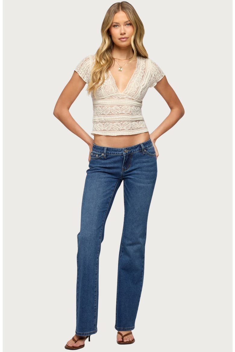 Avalee Plunge Neck Lace Crop Top, Alternate, color, CREAM