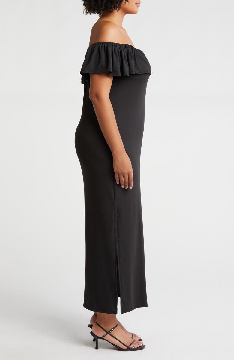 24seven Comfort Apparel Off the Shoulder Jersey Midi Dress, Alternate, color, Black