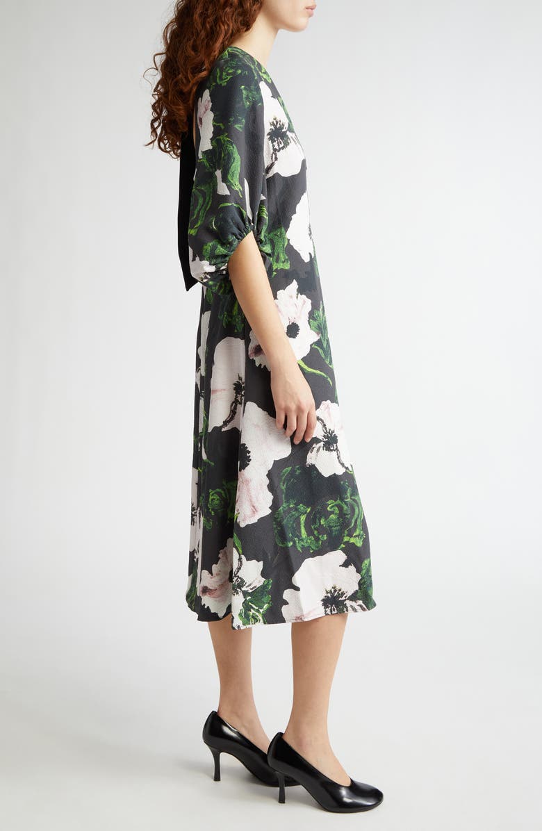 Stine Goya Floral Print Puff Sleeve Midi Dress, Alternate, color, Umber Windflower