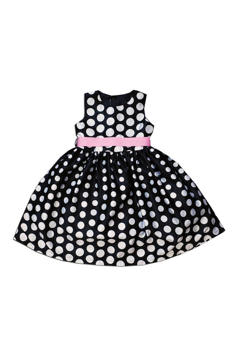 Kids' Polka Dot Satin Dress, Main, color, BLACK