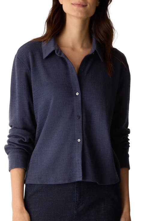 Classic Collar Crop Button-Up Shirt (Regular & Petite)