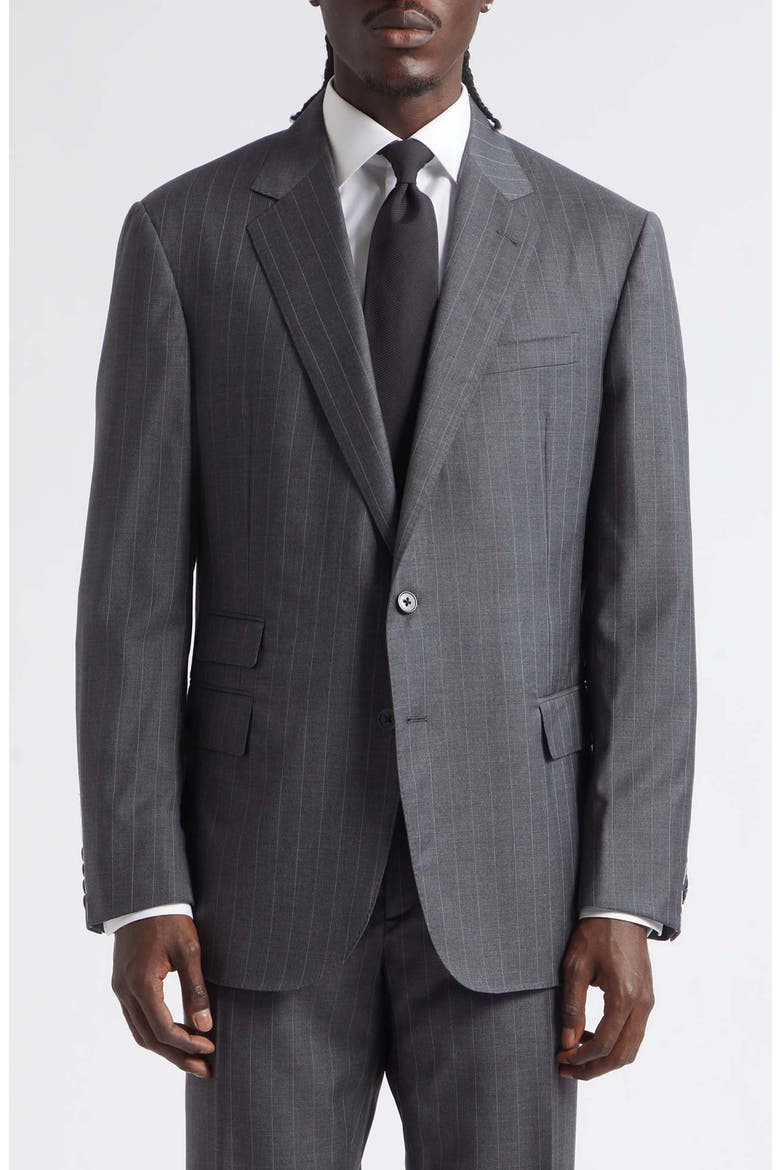 Grey Pinstripe Wool Suit, Alternate, color, GREY