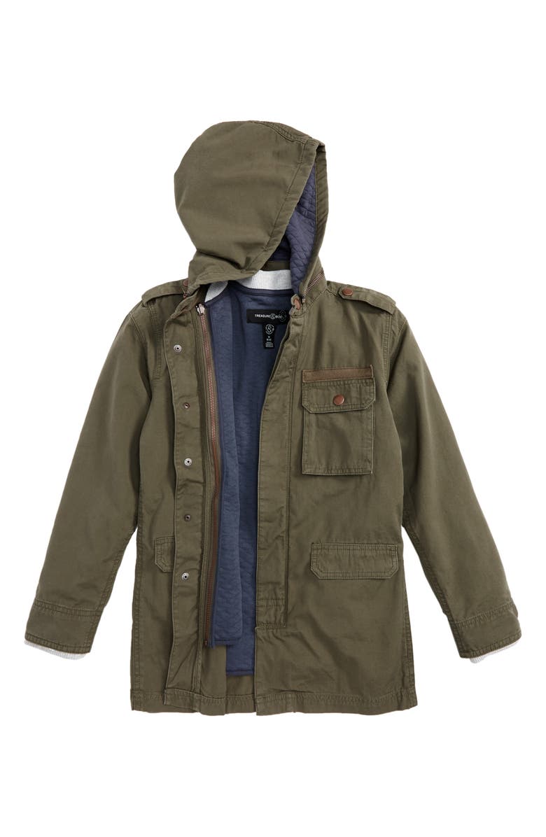 Treasure & Bond 2-in-1 Hooded Military Jacket, Main, color, 