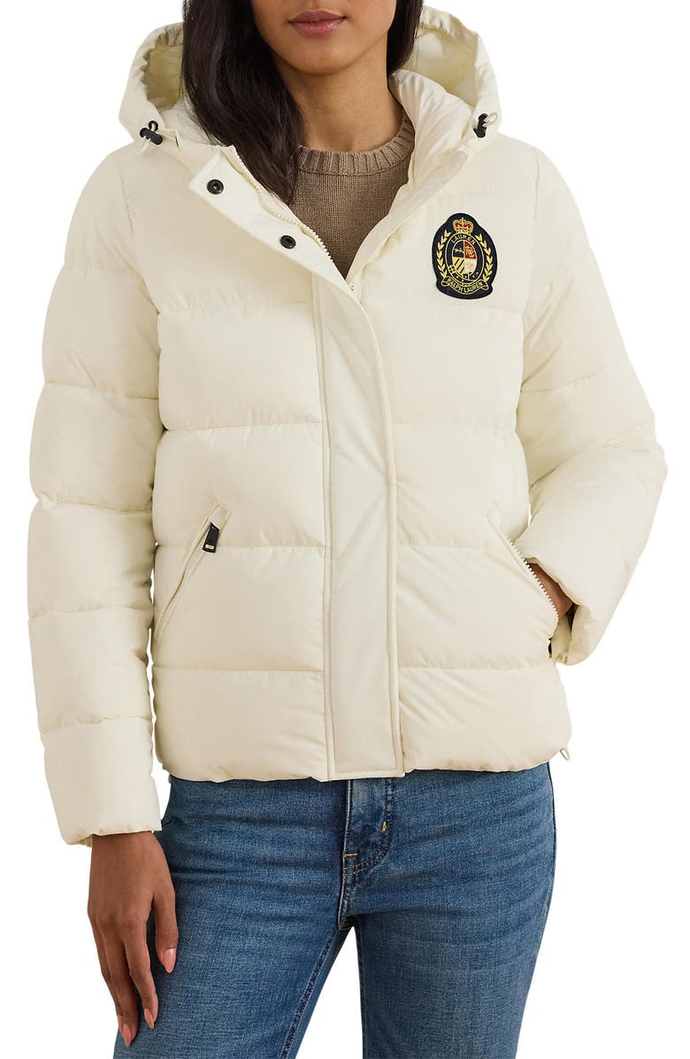 Lauren Ralph Lauren Crested Puffer Jacket, Main, color, Cream