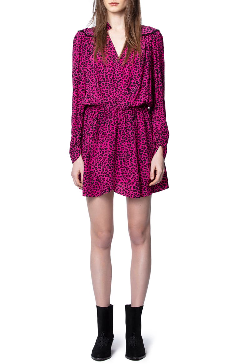Reveal Leopard Print Long Sleeve Dress, Main, color, FRAMBOISE