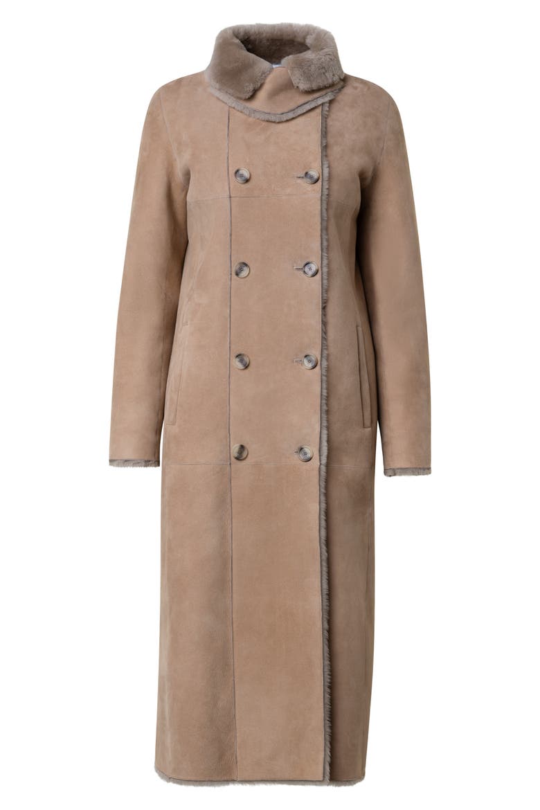 Double Breasted Genuine Shearling Leather Coat, Alternate, color, 033 MALT