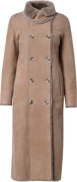 Akris punto Double Breasted Genuine Shearling Leather Coat