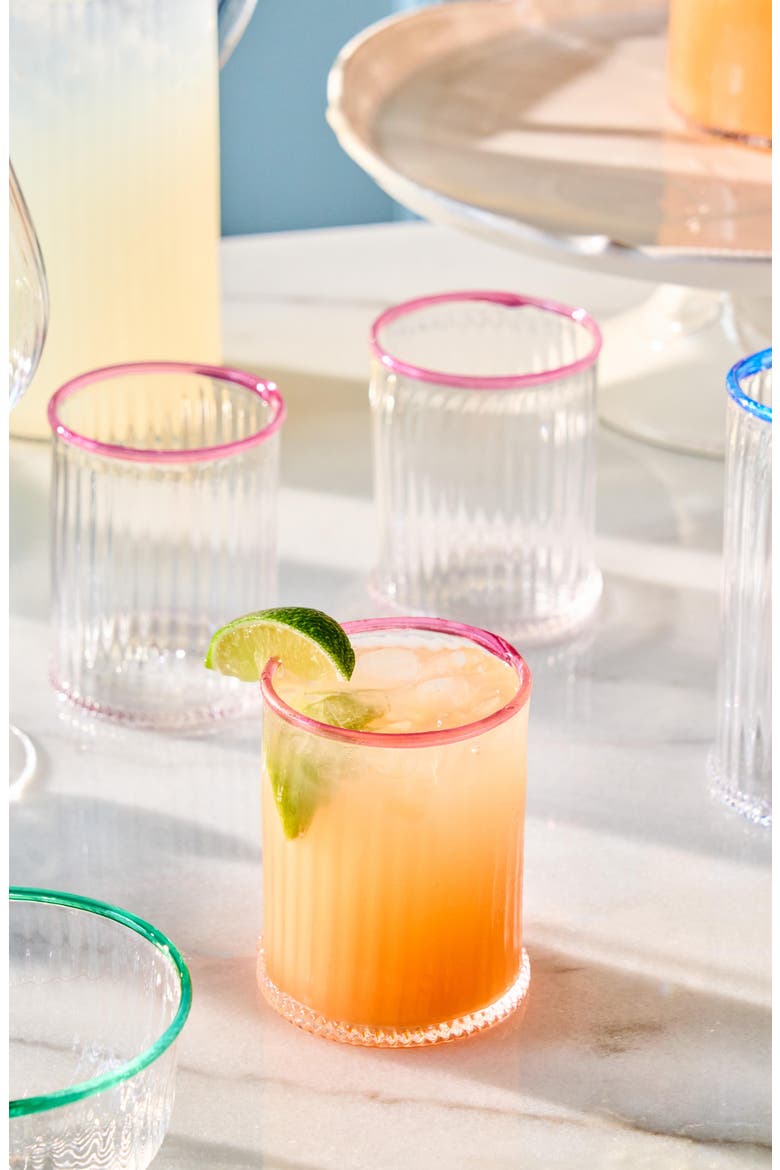 Nell Double Old Fashion Glass Tumbler, Alternate, color, BLUSH