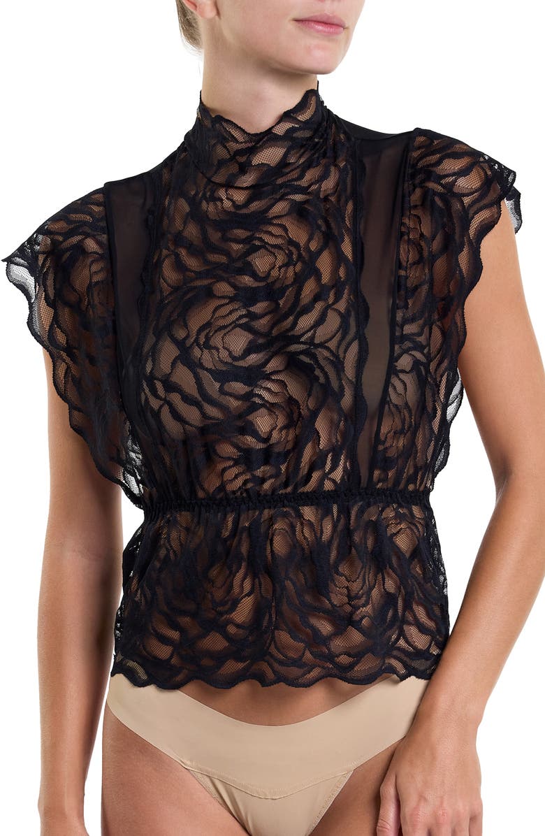 Hanky Panky Dark Romance Mock Neck Lace Top, Main, color, 