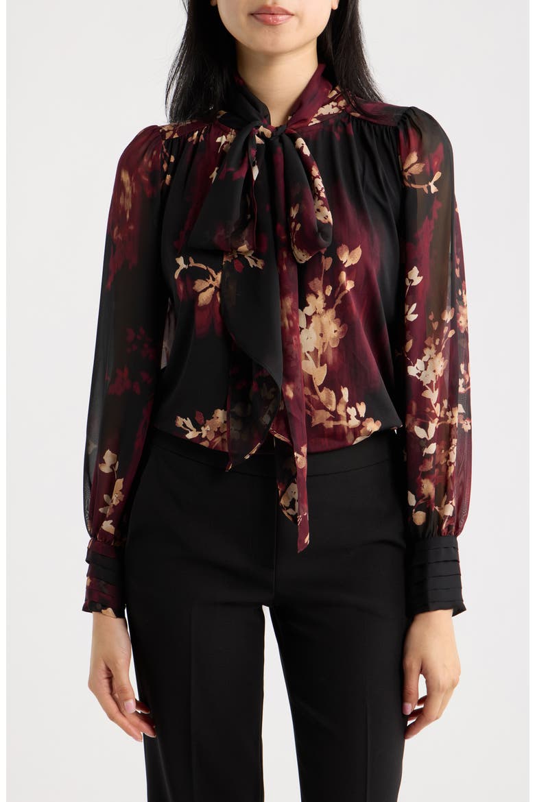 Mixed Media Floral Print Jersey & Georgette Top, Main, color, ANNE BLACK MULTI