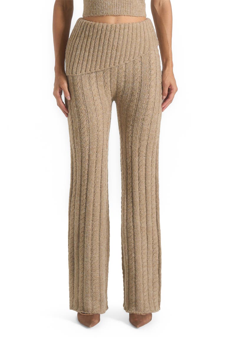 Elvy Cable Knit Foldover Fit & Flare Bottoms, Main, color, Taupe
