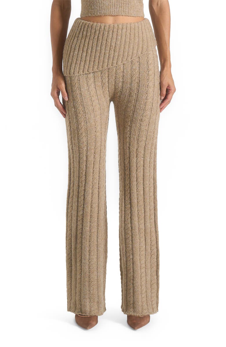 Manière De Voir Elvy Cable Knit Foldover Fit & Flare Bottoms, Main, color, Taupe