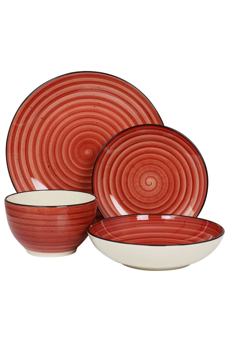 Gia 24 Piece Round Stoneware Dinnerware Set, Alternate, color, White