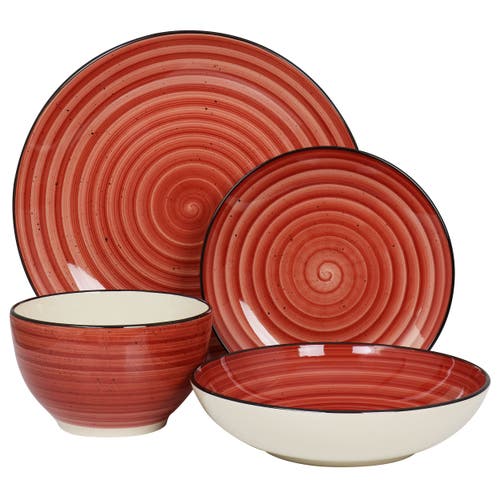 Elama Gia 24 Piece Round Stoneware Dinnerware Set In Red