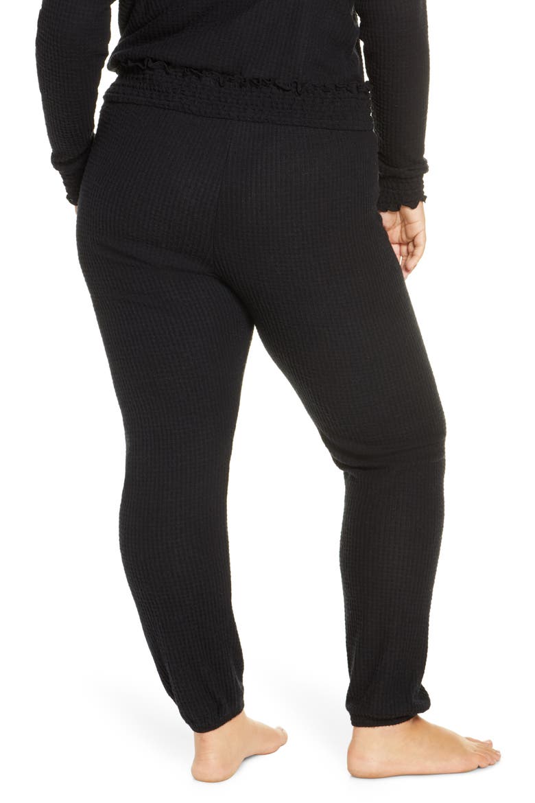 Smocked Thermal Jogger Pants, Alternate, color, BLACK