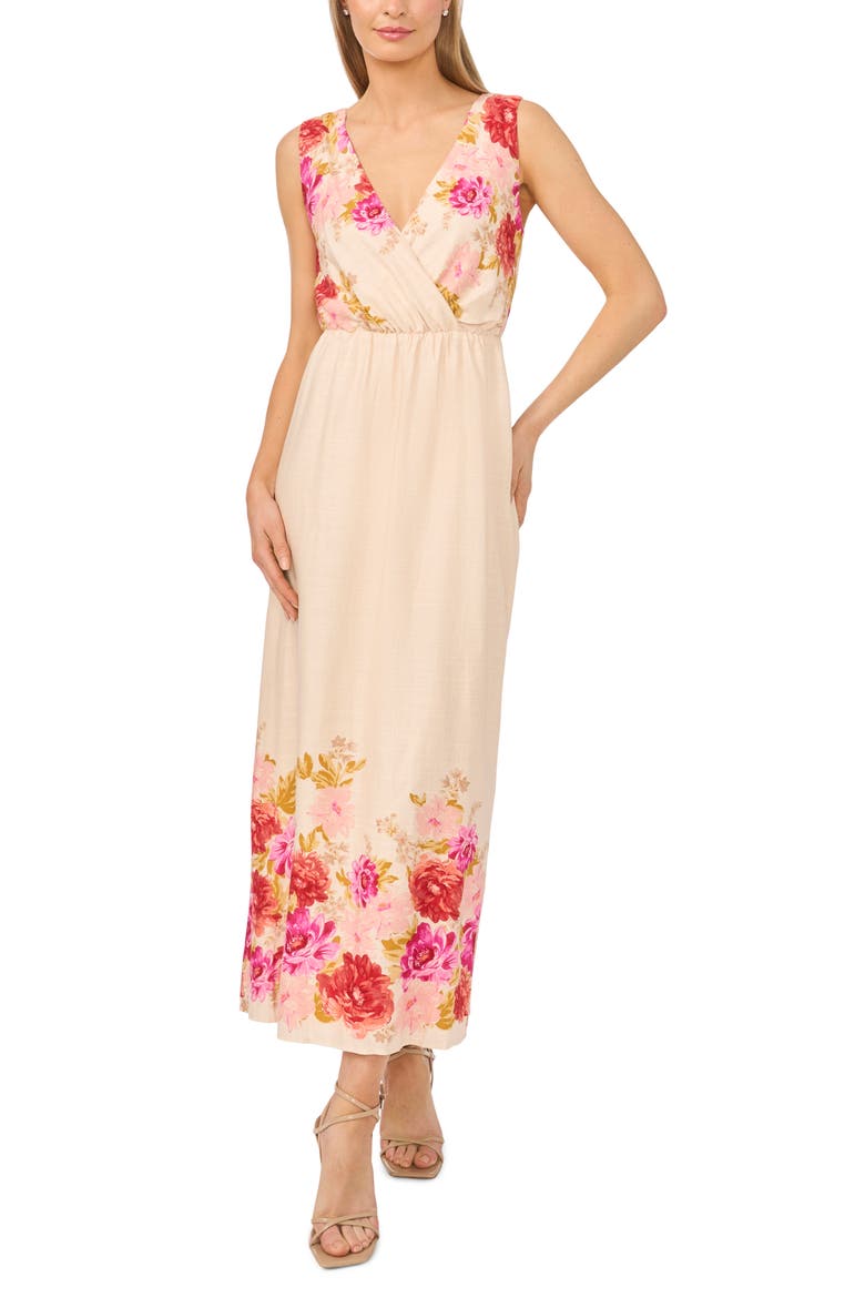 Print Sleeveless Back Tie Maxi Dress, Main, color, BUTTERCREAM