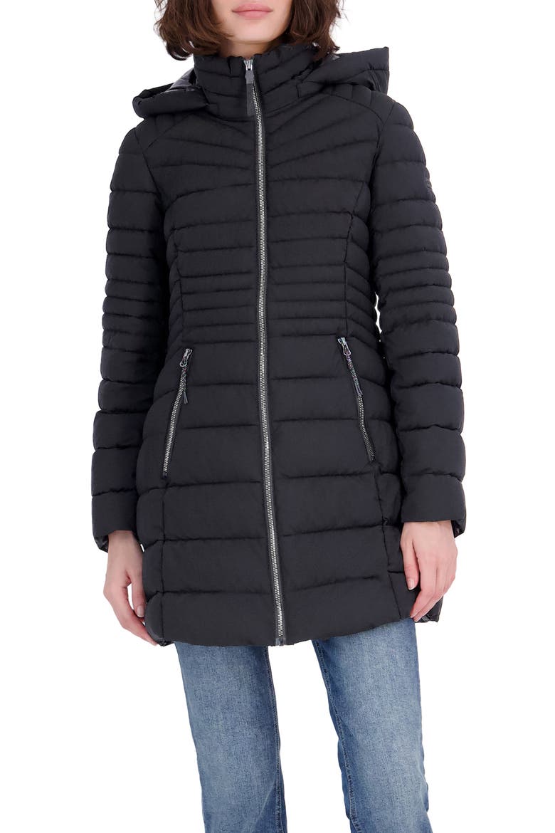 Stretch Puffer Jacket with Removable Hood, Main, color, BLACK