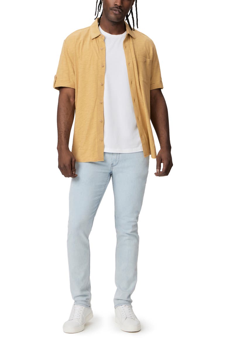 Brayden Short Sleeve Slub Knit Button-Up Shirt, Alternate, color, CROISSANT