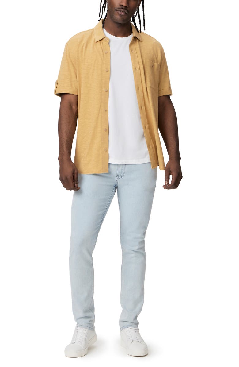 PAIGE Brayden Short Sleeve Slub Knit Button-Up Shirt, Alternate, color, Croissant