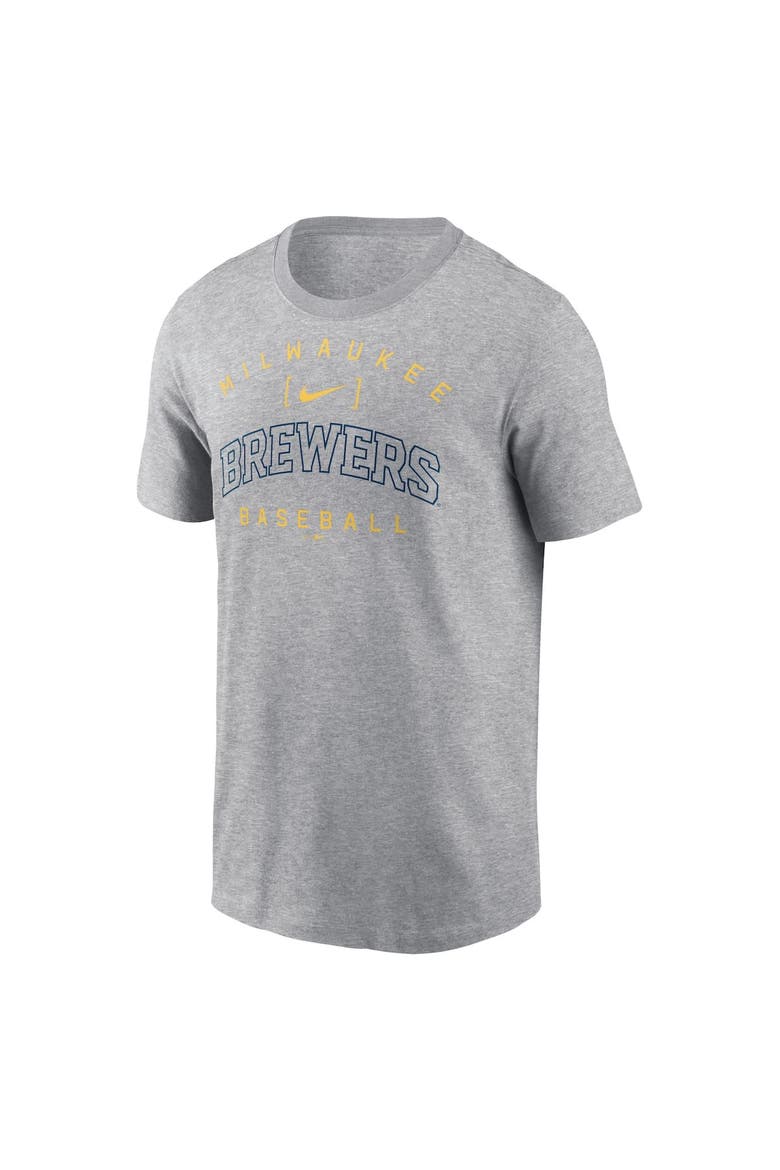 Men's Nike Heather Gray Milwaukee Brewers Home Team Athletic Arch T-Shirt, Alternate, color, Heather Gray