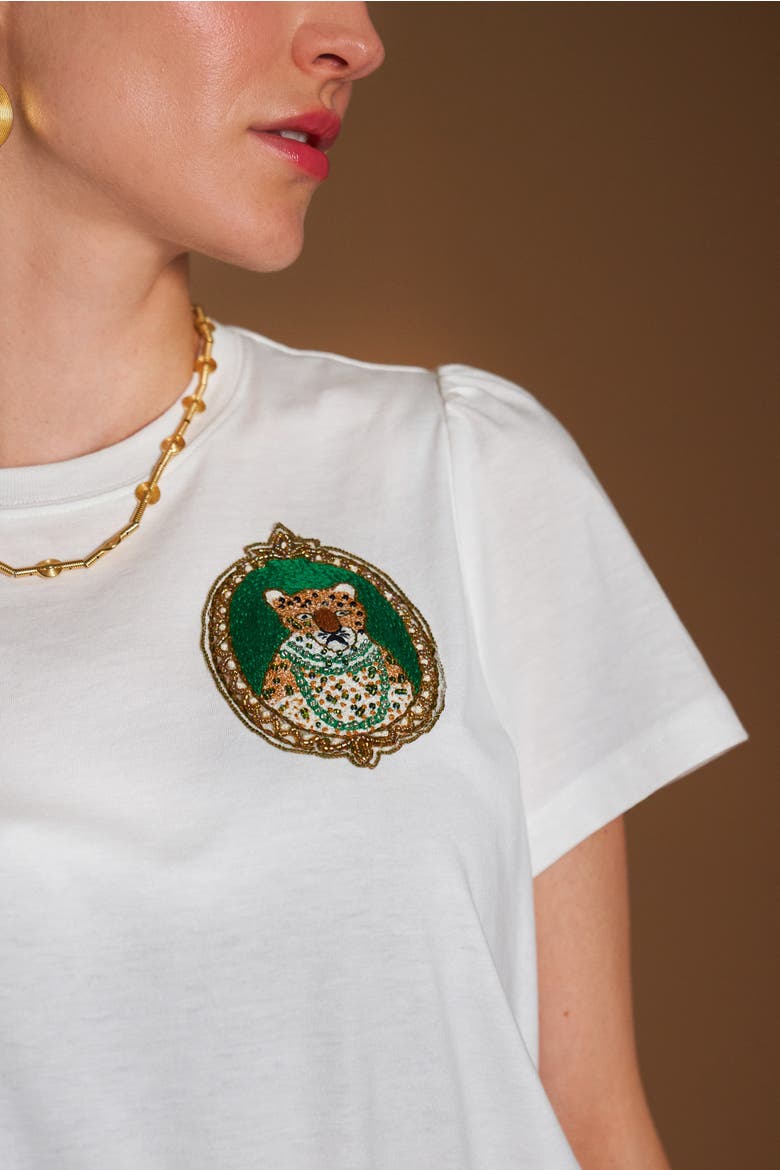 Cotton T-Shirt With Embroidery animal portrait motif, Alternate, color, Animal Portrait
