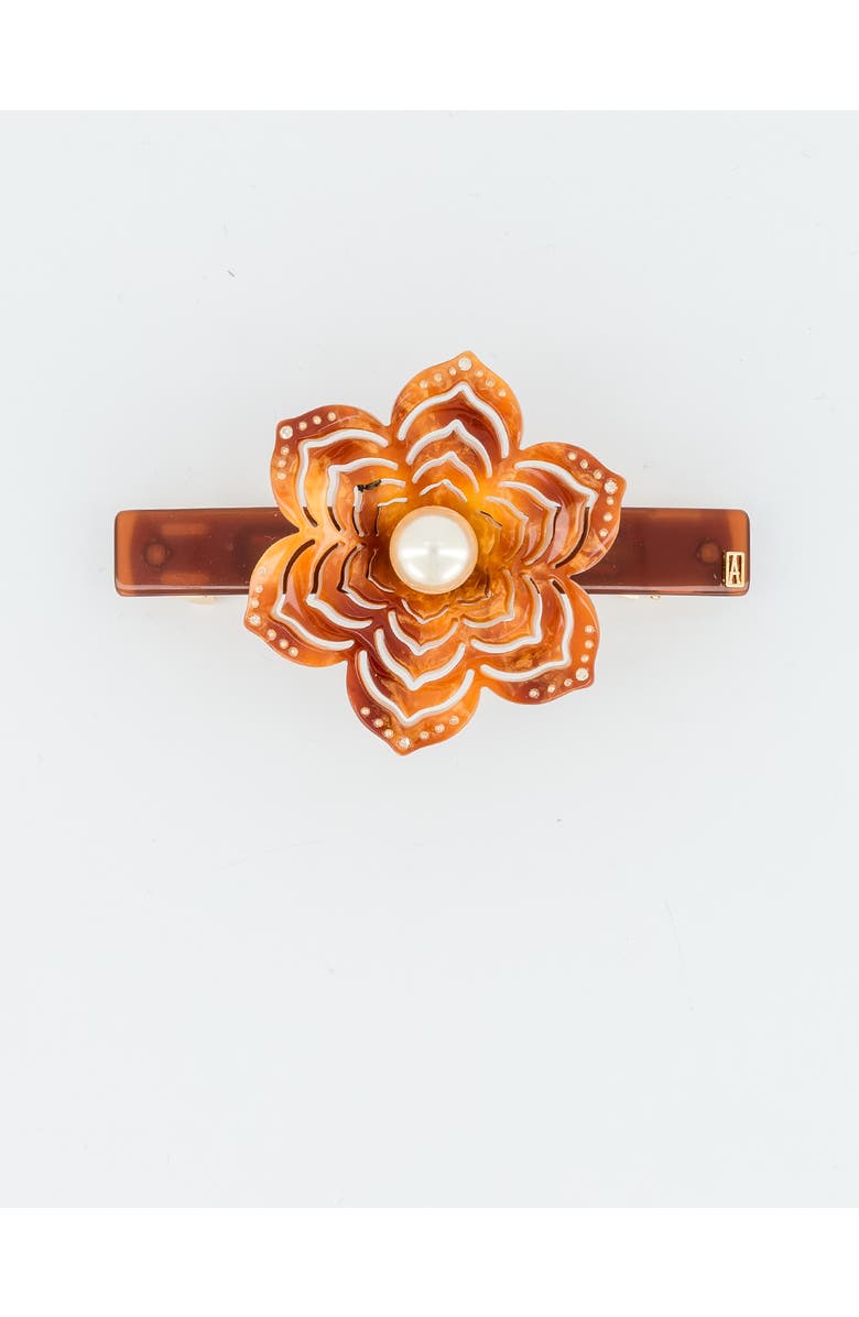 Alexandre de Paris Aphrodite Floral and Pearl Acetate Barette, Main, color, Brown