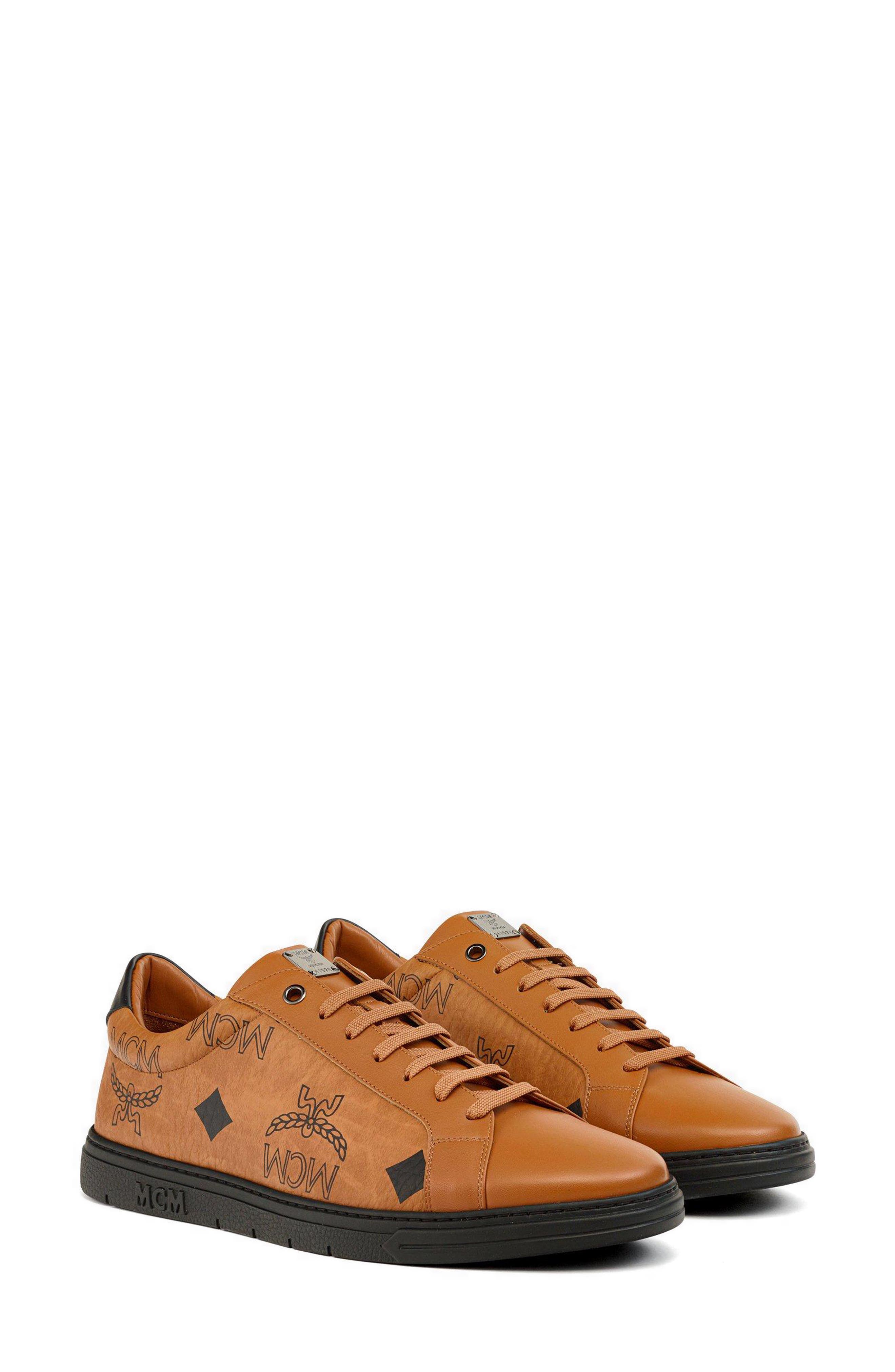 MCM Maxi Visetos & Leather Low Top Sneaker, Main, color, 