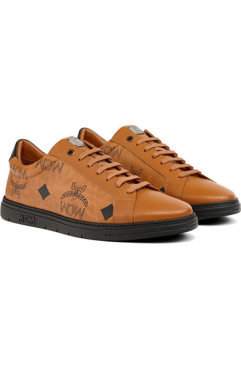 MCM Maxi Visetos & Leather Low Top Sneaker, Main, color,